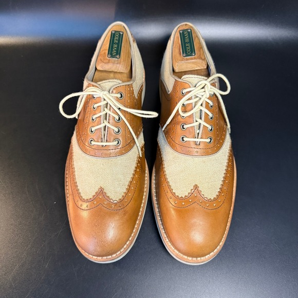 Johnston‎ & Murphy Mens Wingtip Oxford Dress Shoes Leather Beige Tan 8.5M - Picture 3 of 8